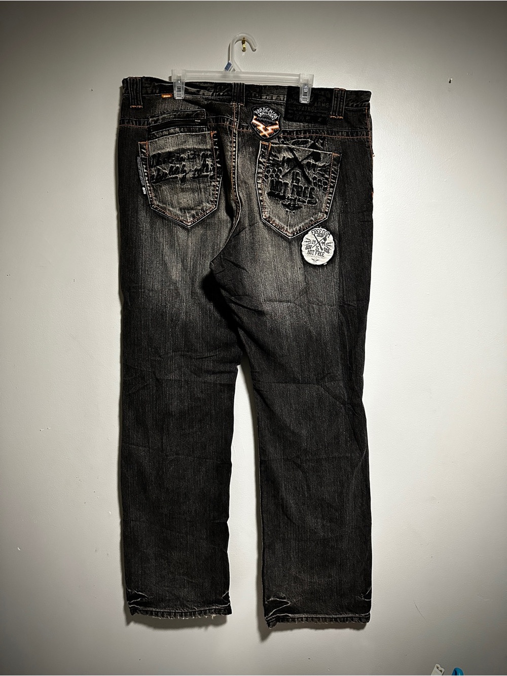 Akademiks Y2K Baggy Fit Men's Black Washed Jeans with Decorative Back Pockets